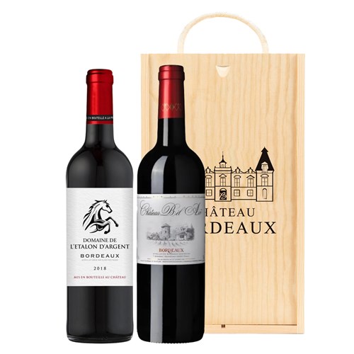 Twin Bordeaux Branded Wooden Box 2x75cl - Customer Favourite